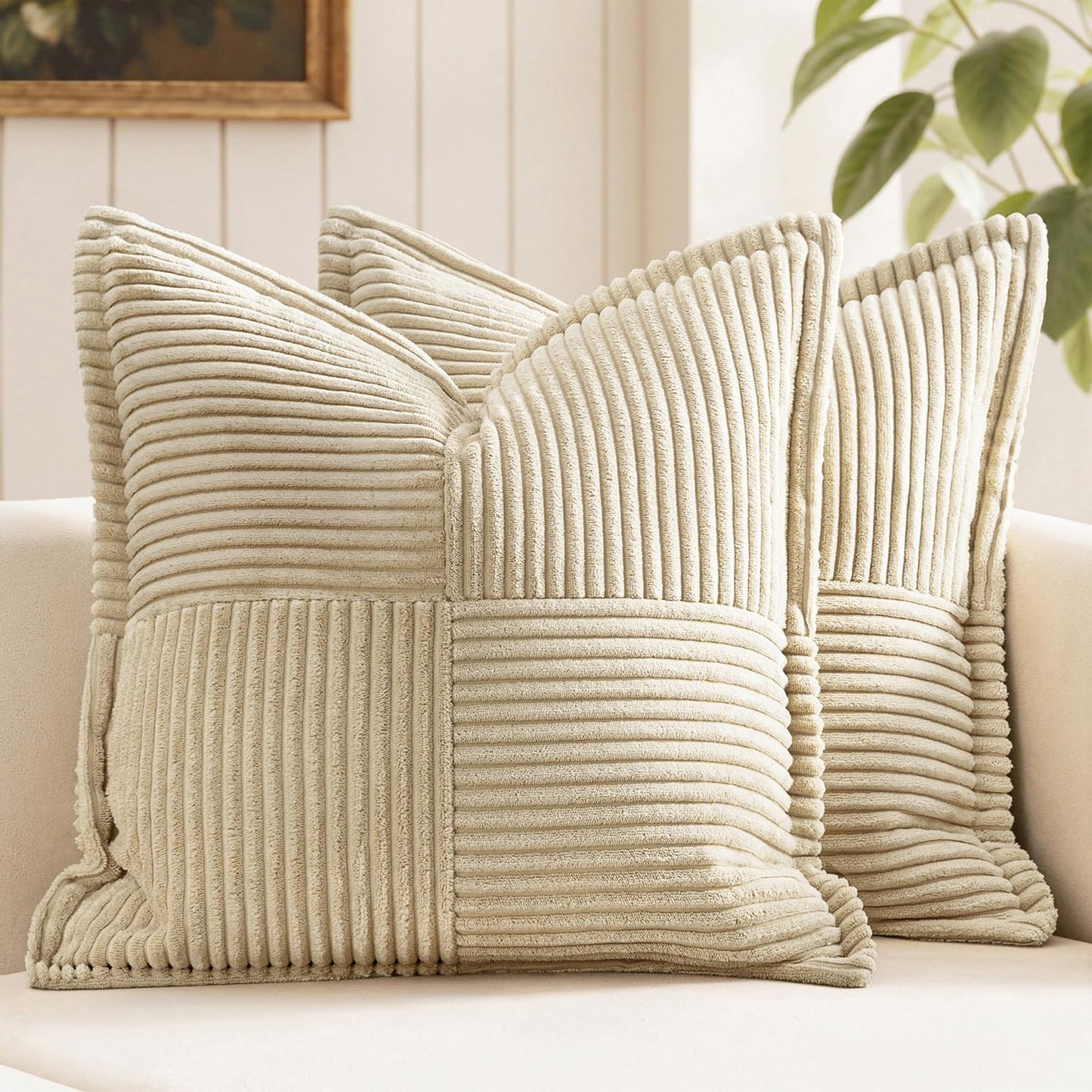 MIULEE Cream Corduroy Decorative Euro Sham Pillow Covers 24x24