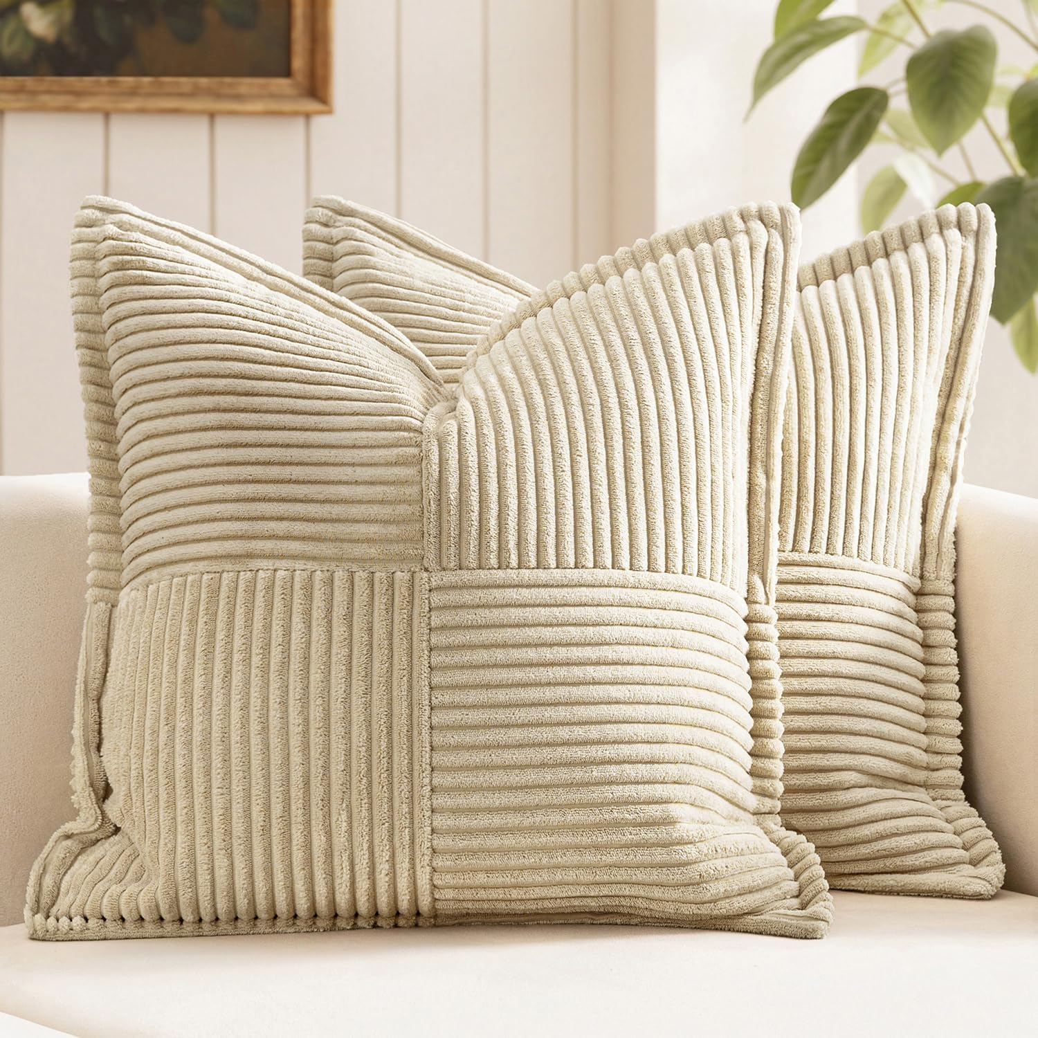MIULEE Cream Corduroy Decorative Euro Sham Pillow Covers 24x24