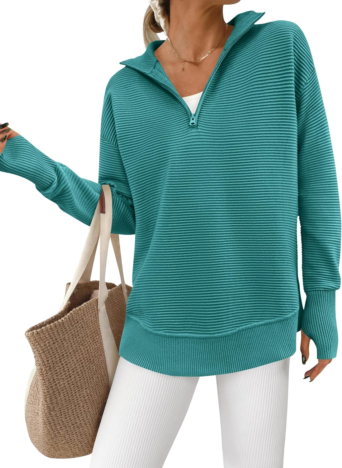 PRETTYGARDEN Womens Long Sleeve Quarter Zip Pullover Sweater
