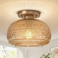 Semi Flush Mount Ceiling Light with Amber Glass - Vintage Modern