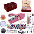 Handheld Sewing Machine with Wooden Sewing Box and 153-Piece Kit
