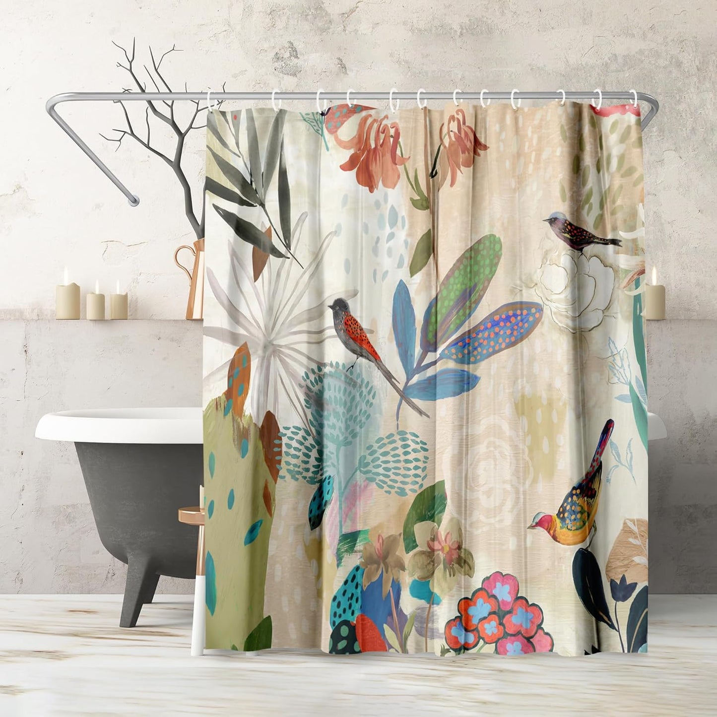 Floral Shower Curtain 71x74 - Water-Resistant Bathroom Decor