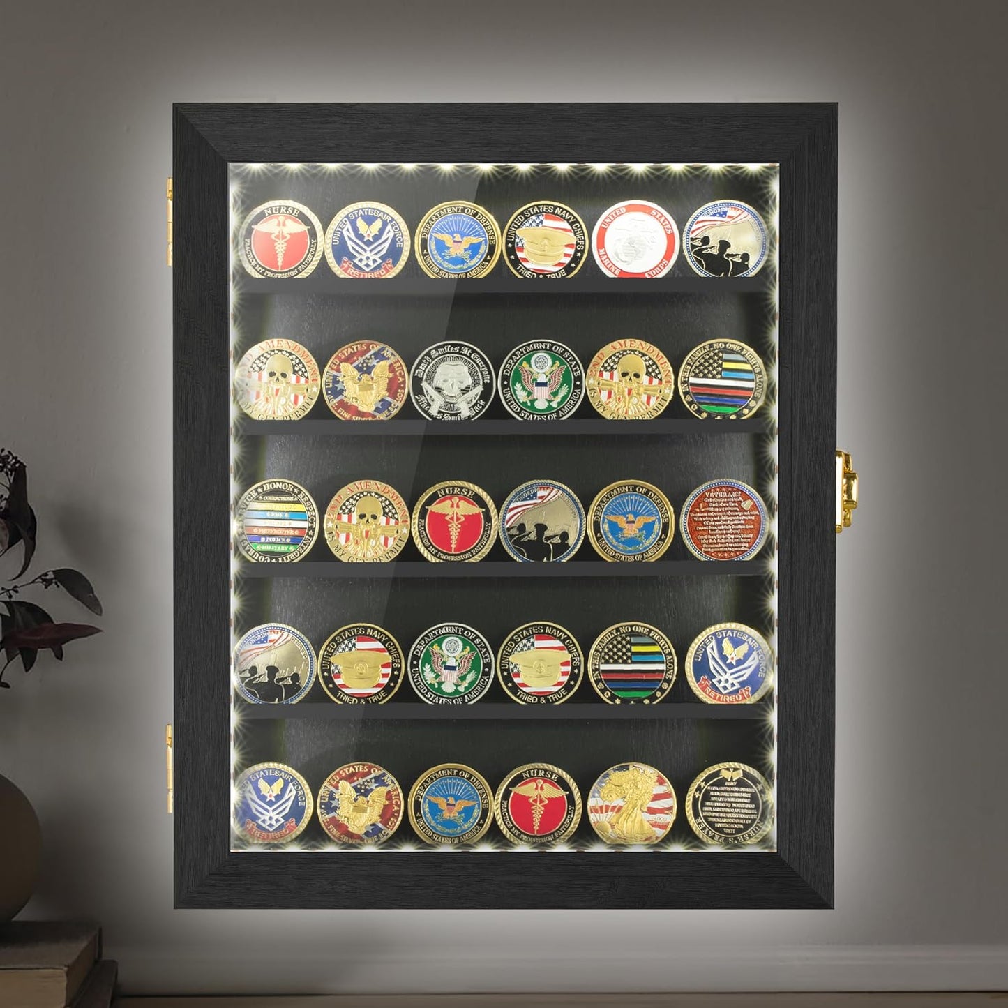 Military Challenge Coin Display Case with LED for Collectibles