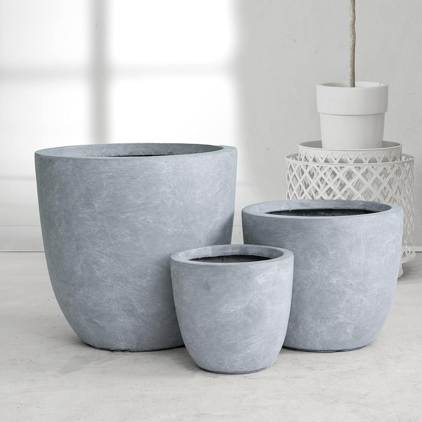 Kante Concrete Round Planters Set of 3 for Indoor Outdoor Use