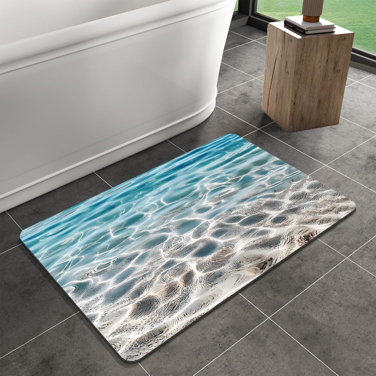 Blue Beach Bathroom Mat Quick-Drying Non-Slip Rubber Bath Mats