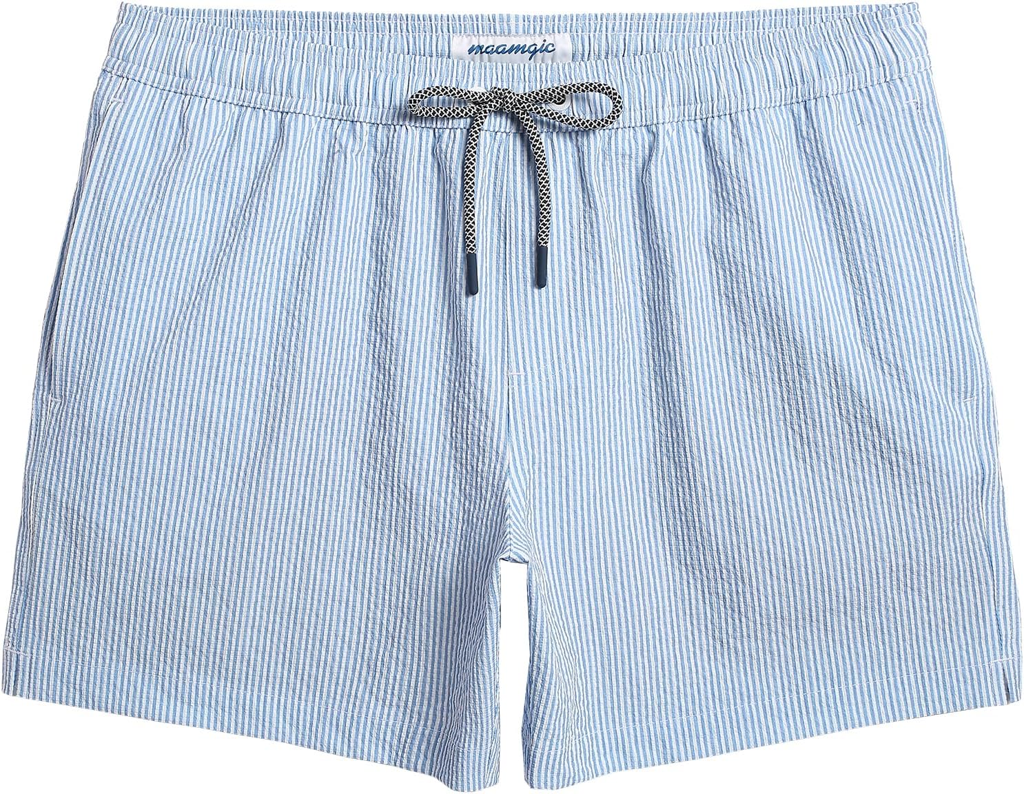 maamgic Men's Swim Trunks Quick Dry Seersucker Beach Shorts