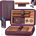 TISFA Travel Humidor Cedar Wood Lining Cigar Case - Portable 6-Cigar