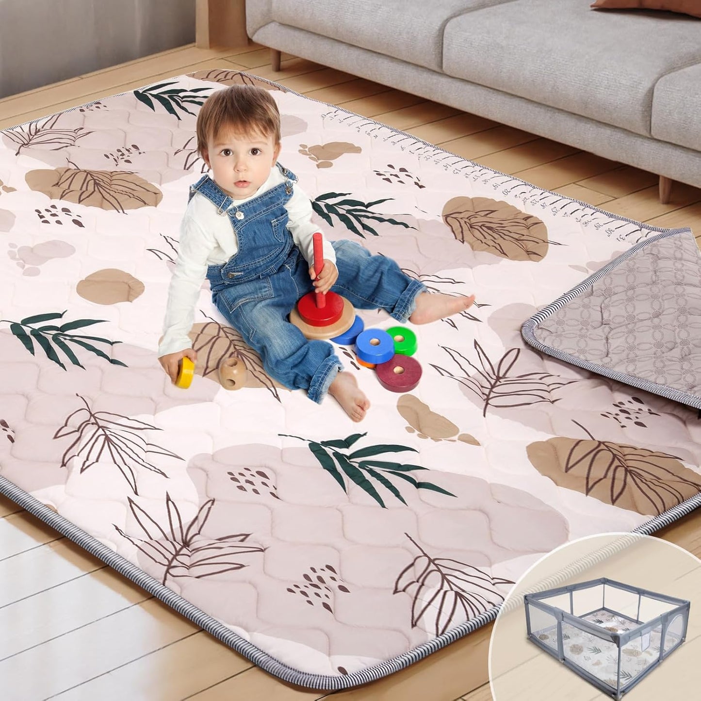 71x59 Playpen Mat Foam for Babies - Soft, Washable Cushioning