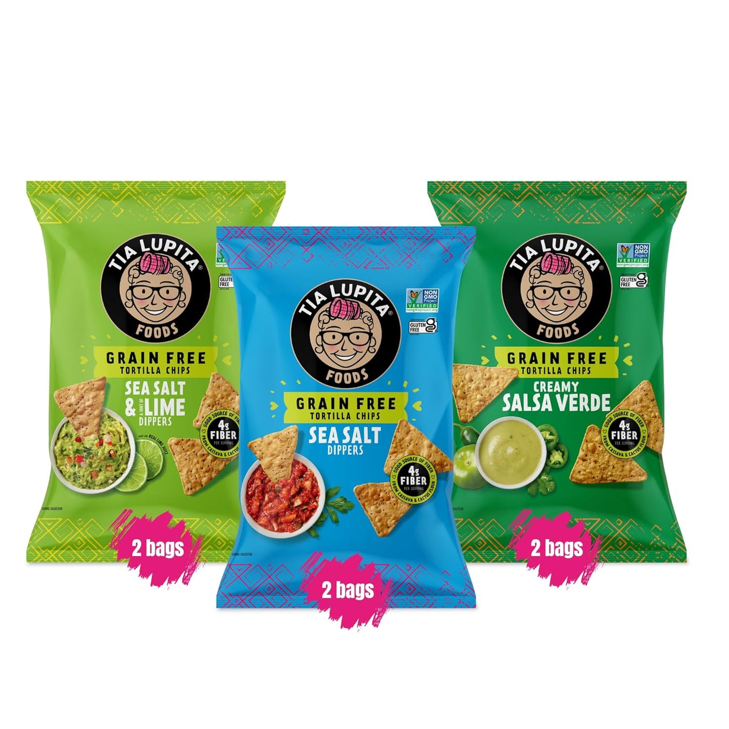 Tia Lupita Cactus Tortilla Chips Variety Pack of 6 - Vegan Snack