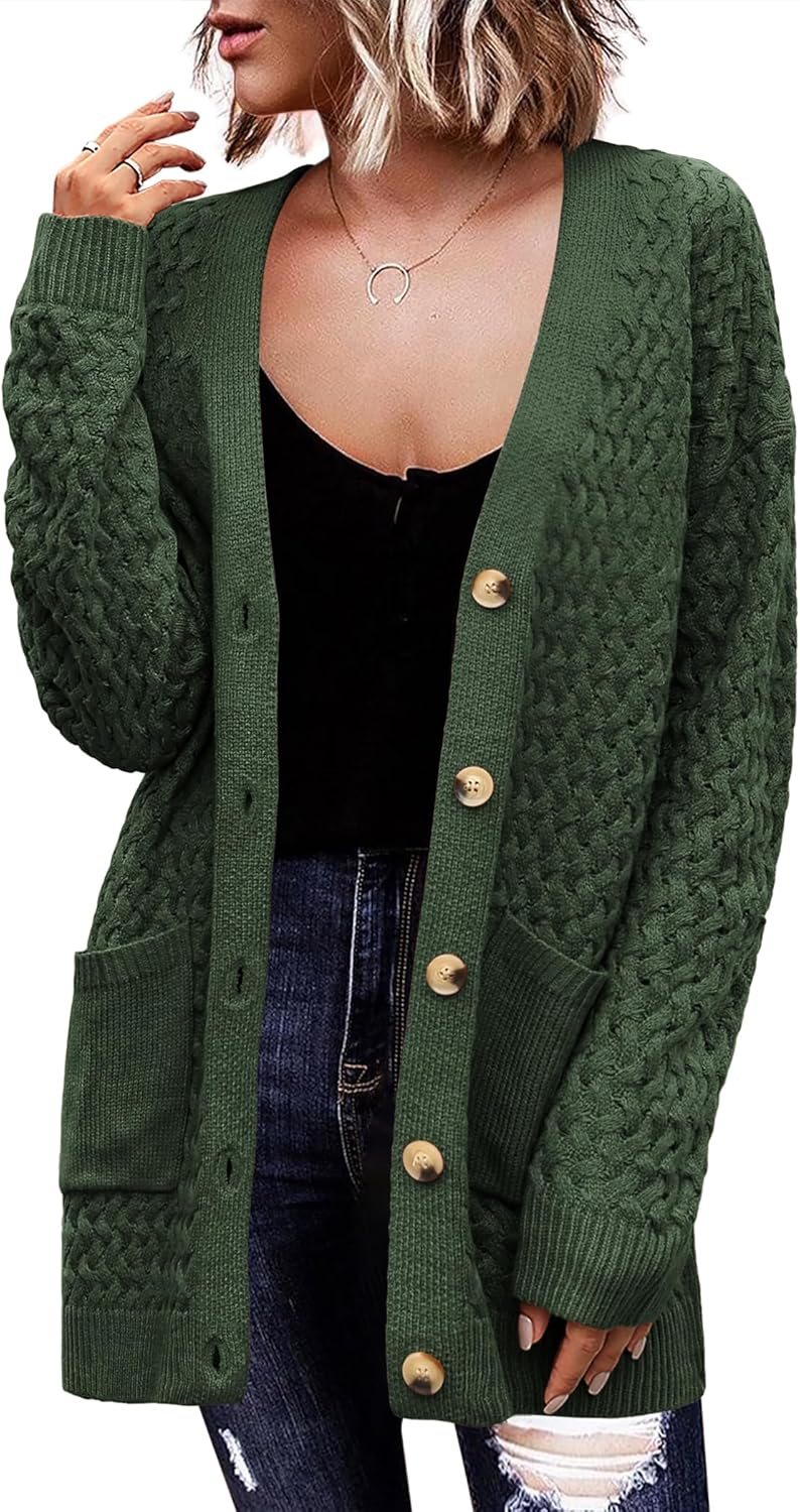 Zeagoo Womens Long Sleeve Chunky Cable Knit Cardigan Sweater