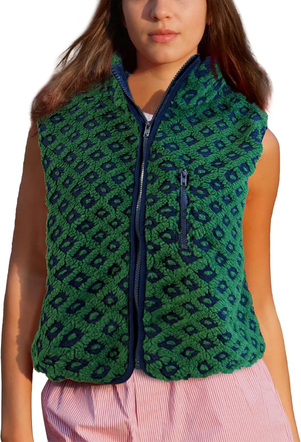 Colorful World Womens Checkered Sherpa Vest Fleece Jacket