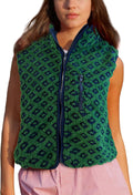 Colorful world Womens Checkered Sherpa Fleece Vest - Lightweight Zip