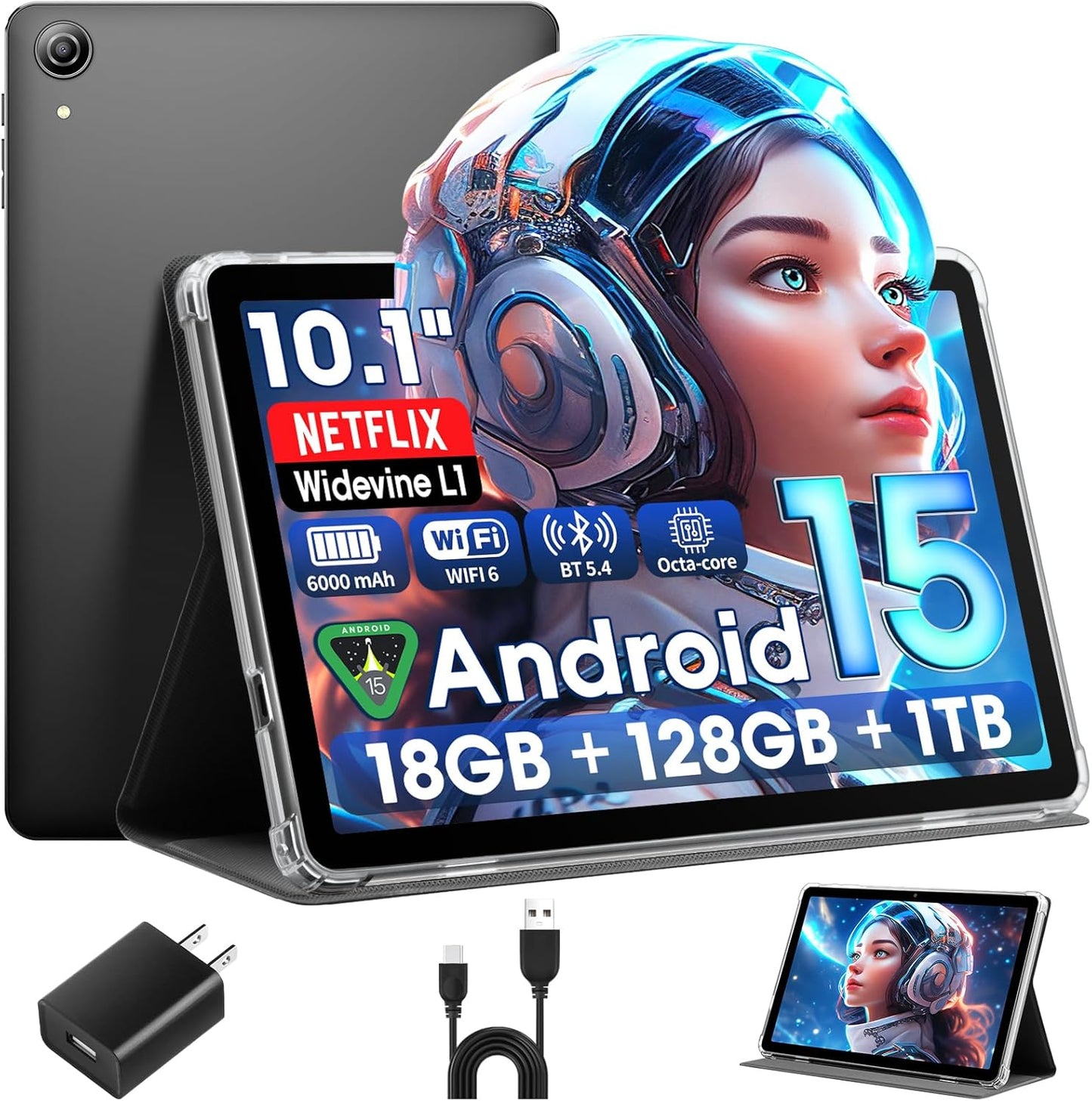 Android 15 Tablet 10 Inch with 18GB RAM and 128GB Storage
