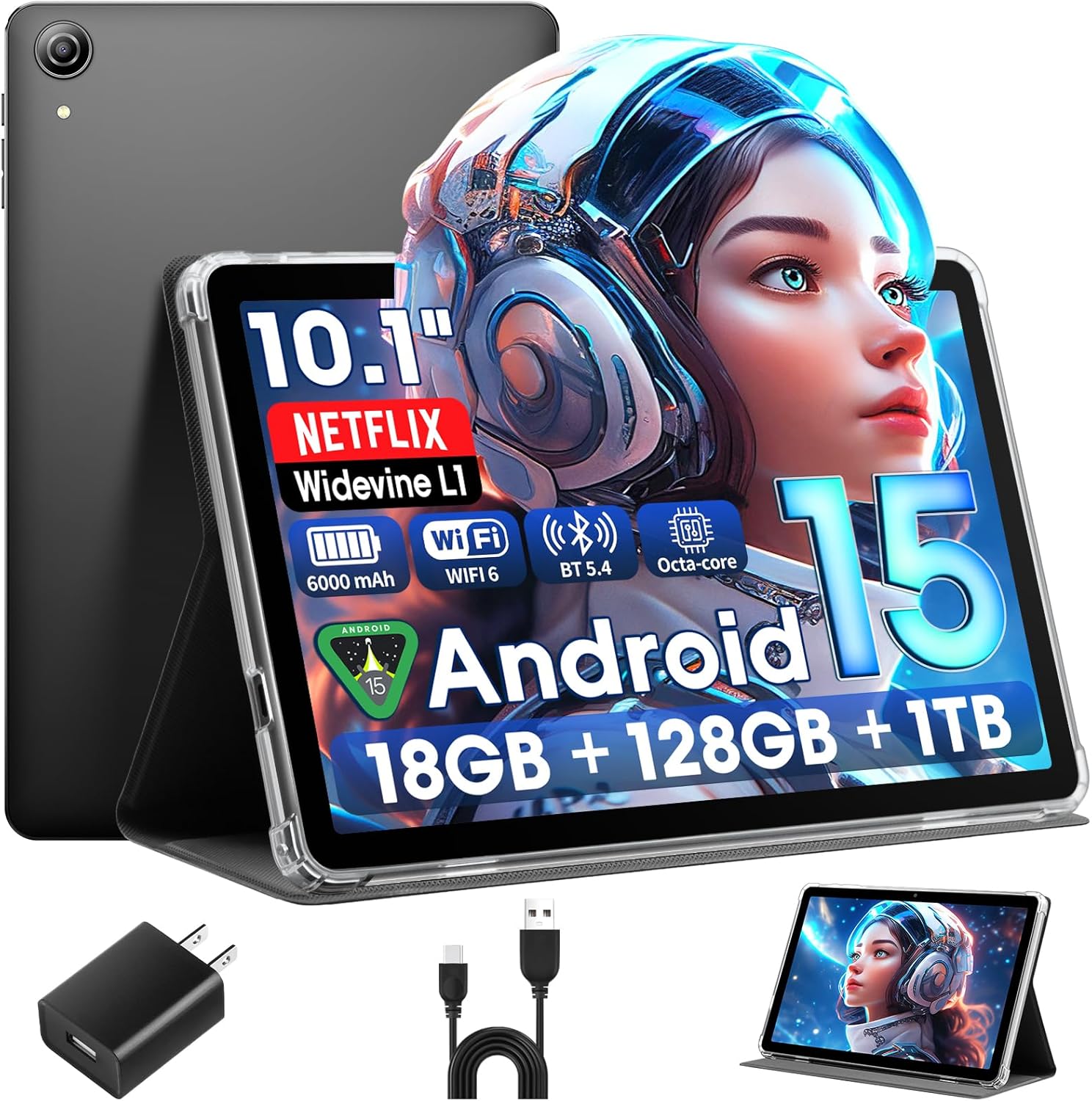 Android 15 Tablet 10 Inch with 18GB RAM and 128GB Storage