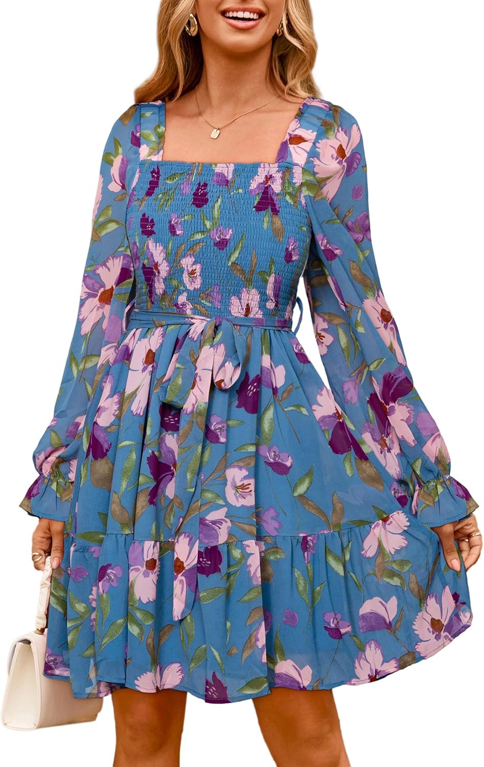 Simplee Womens Boho Long Sleeve Mini Dress for Fall Weddings