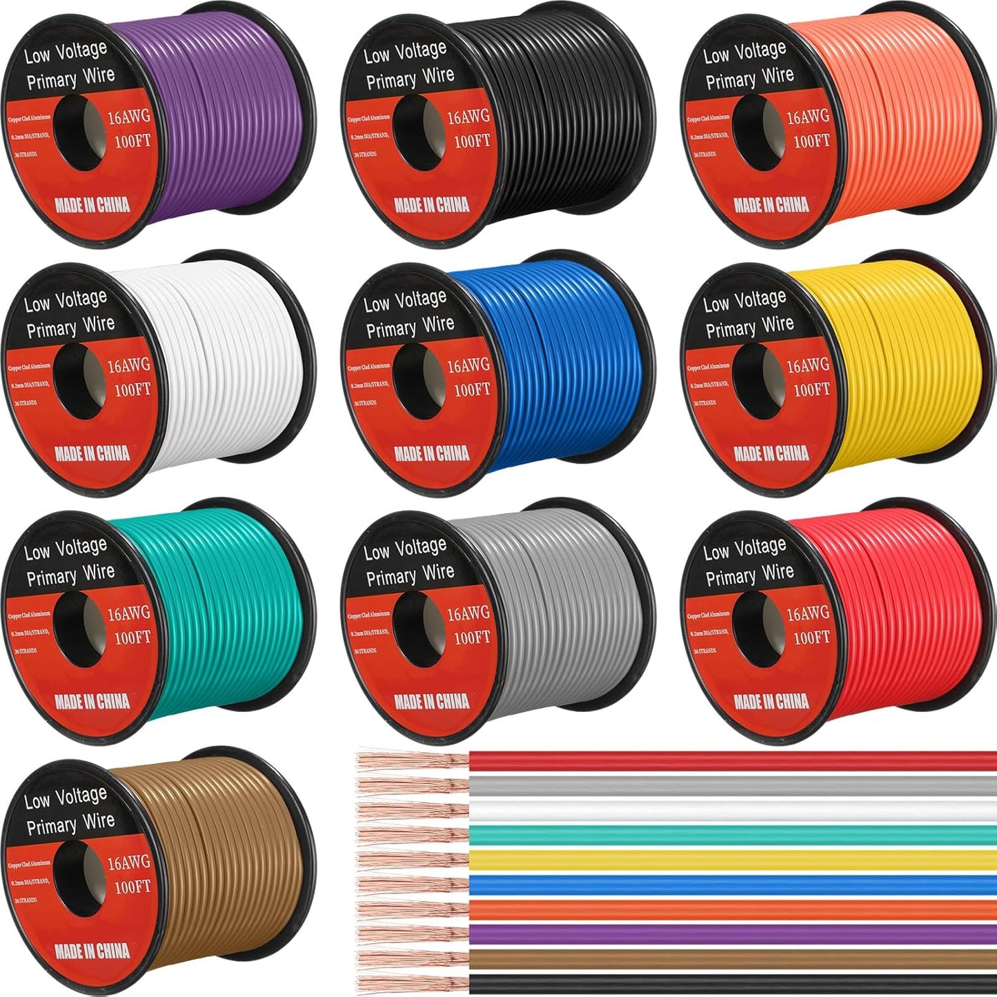 Gisafai 10 Pcs 100 ft 16 Gauge Automotive Primary Wire Spools