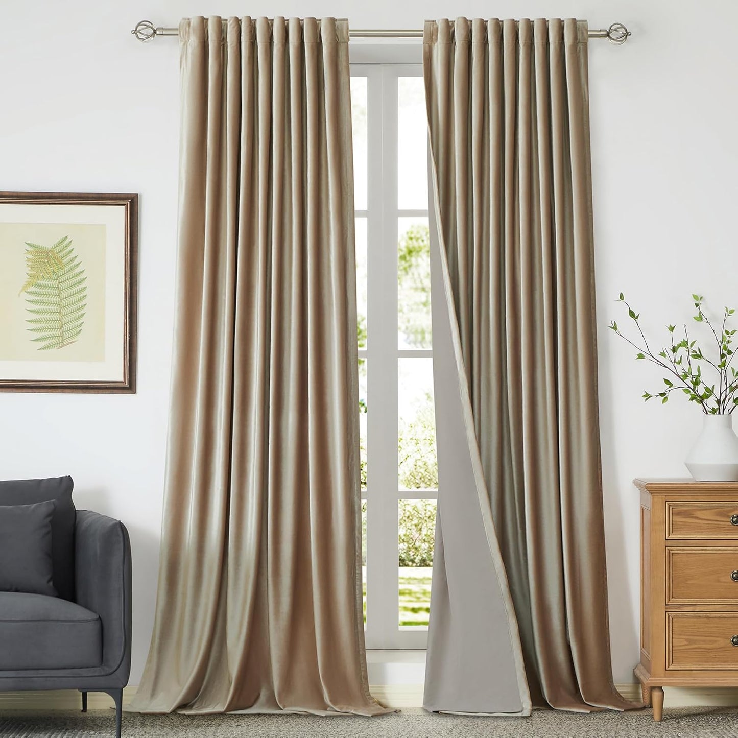 100% Full Blackout Velvet Curtains for Living Room, 120 in Long