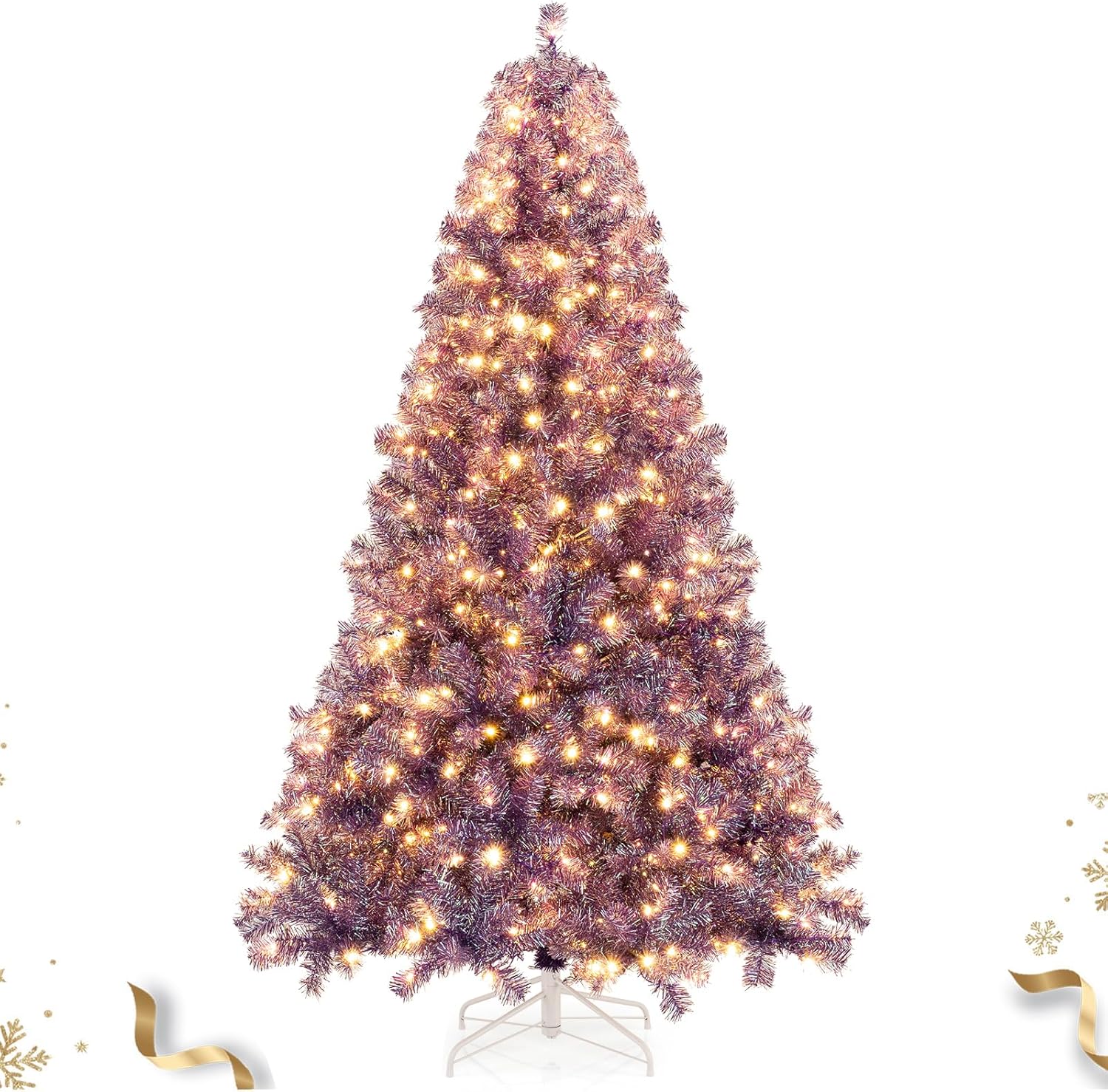 7.5 Ft Pre-lit Tinsel Christmas Tree with 550 LED Lights