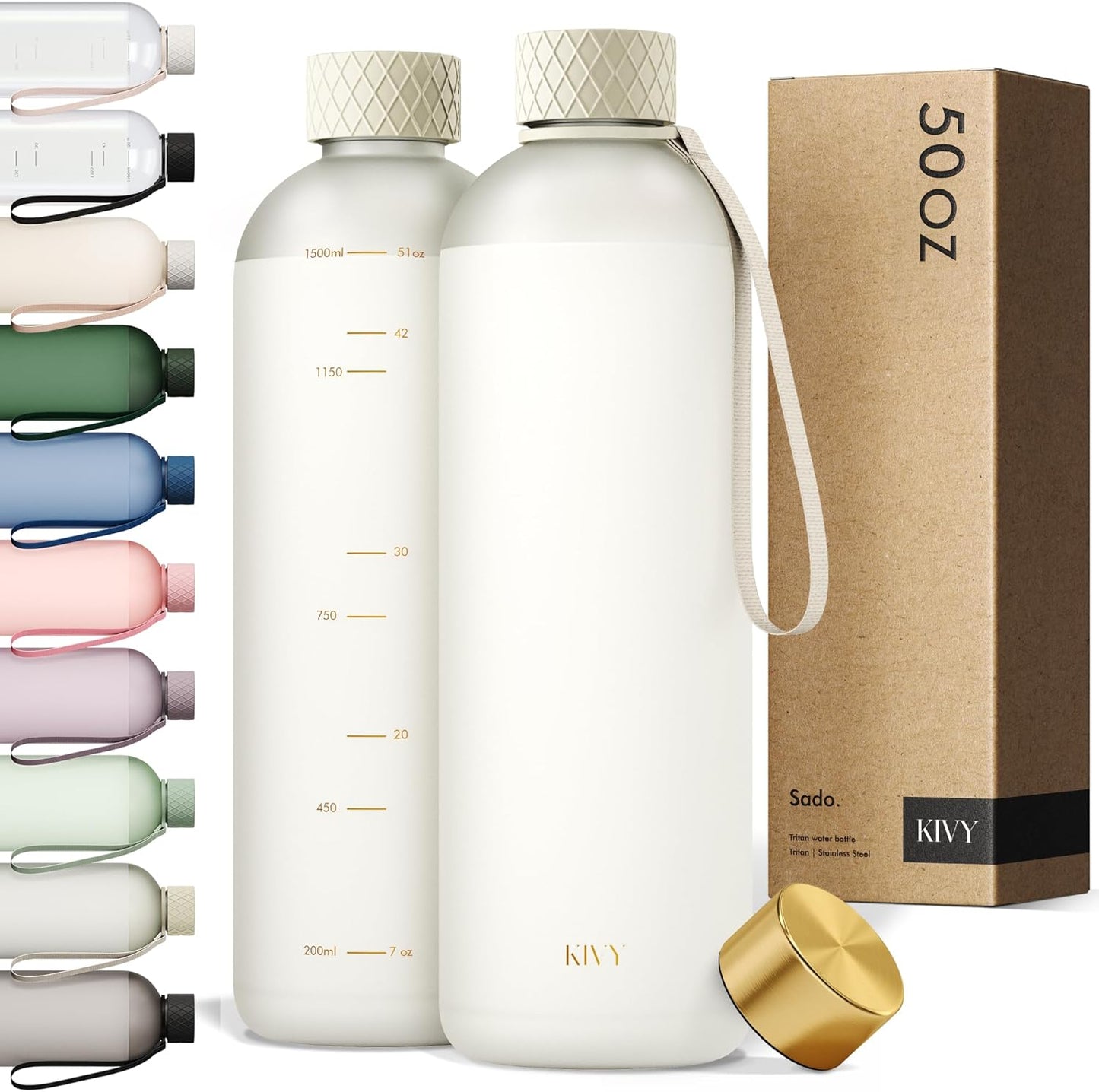 KIVY Large Water Bottle 50oz - Lightweight & Shatterproof Design