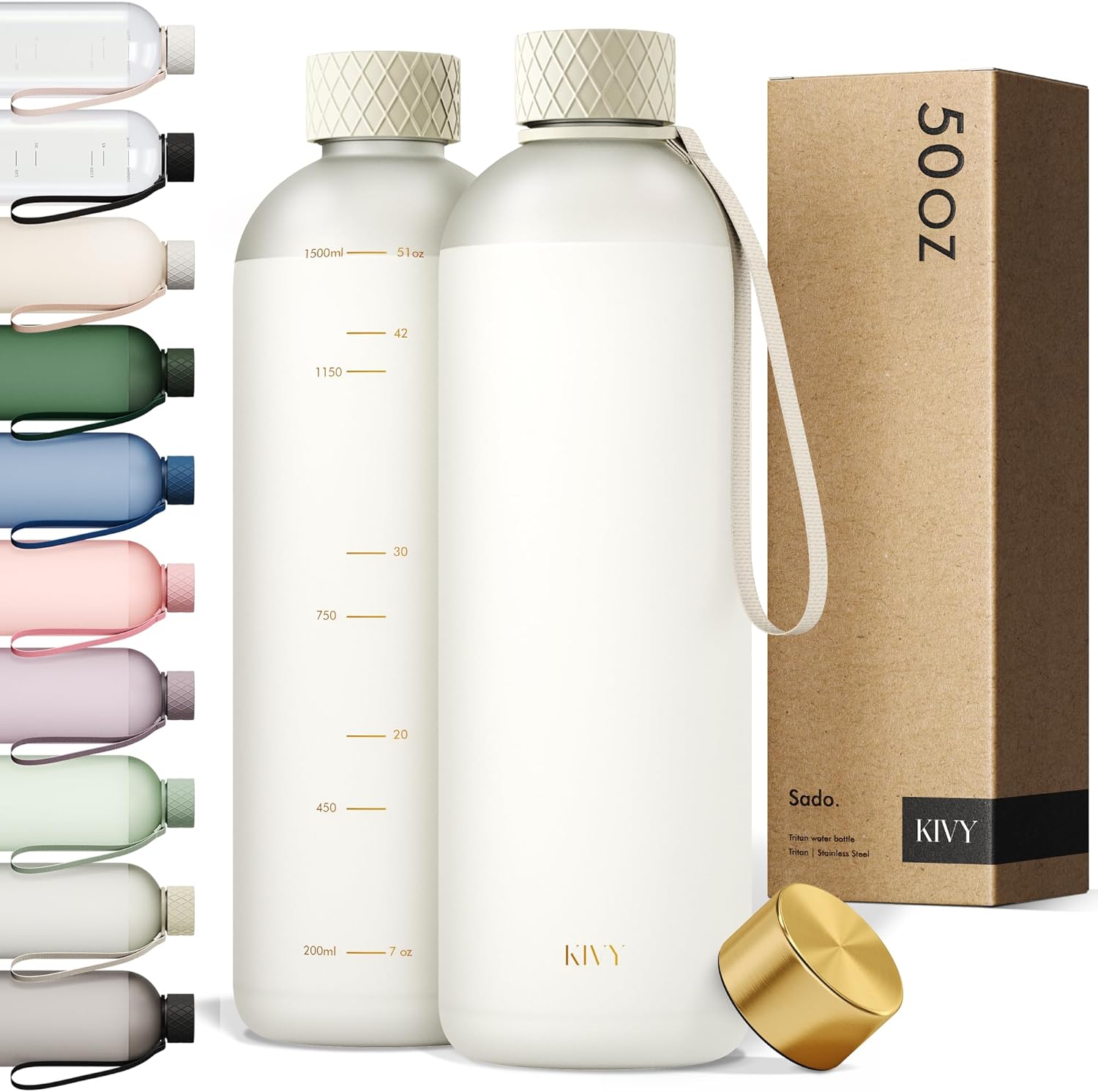 KIVY Large Water Bottle 50oz - Lightweight & Shatterproof Design