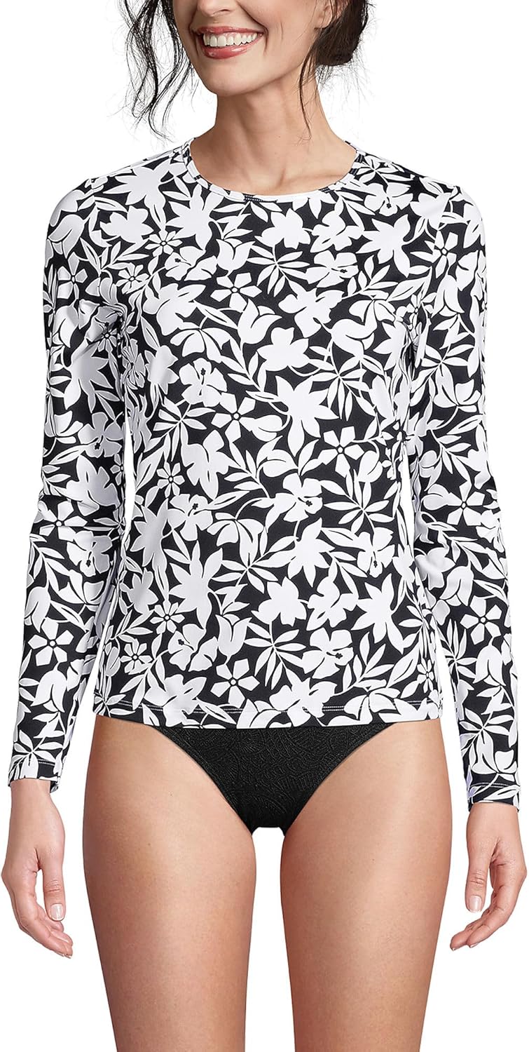 Lands' End Women's Modest Swim Tee Rash Guard for Sun Protection