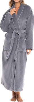 Plush Robe for Women Long Fleece Bathrobe - Plus Size, Steel Gray