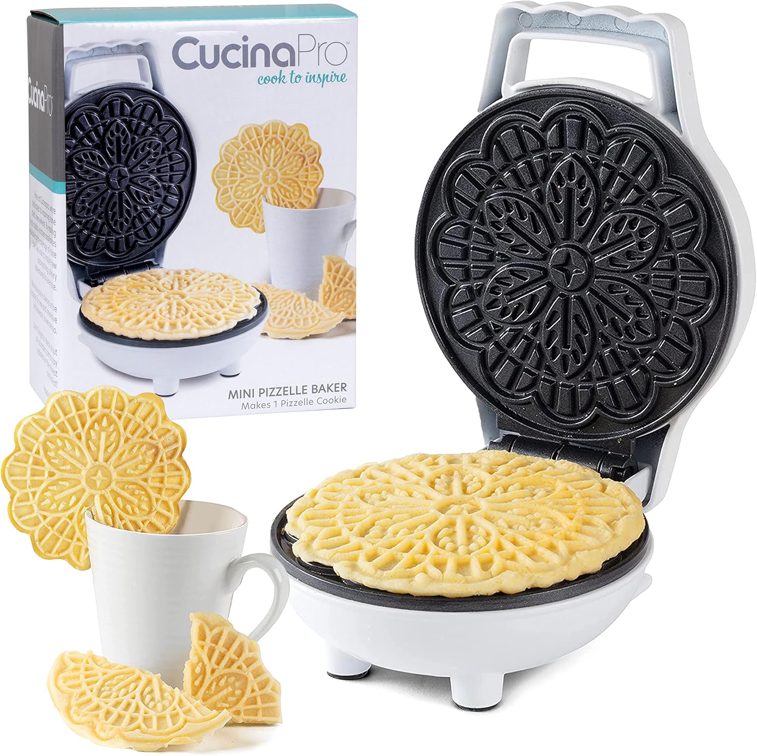 CucinaPro Mini Pizzelle Maker - Personal Traditional Waffle in Minutes!