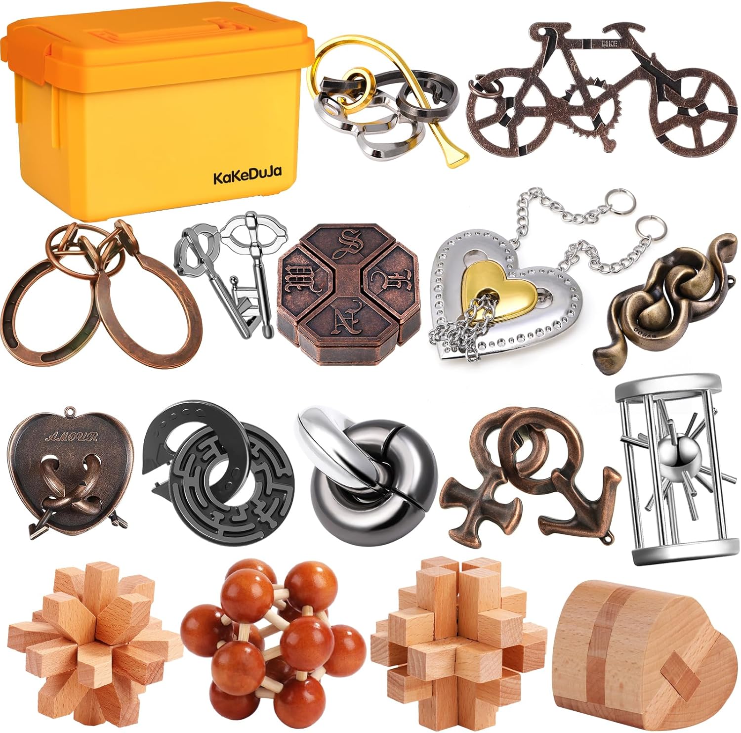 Metal Brain Teaser Puzzles Set for Adults and Kids - 16pcs