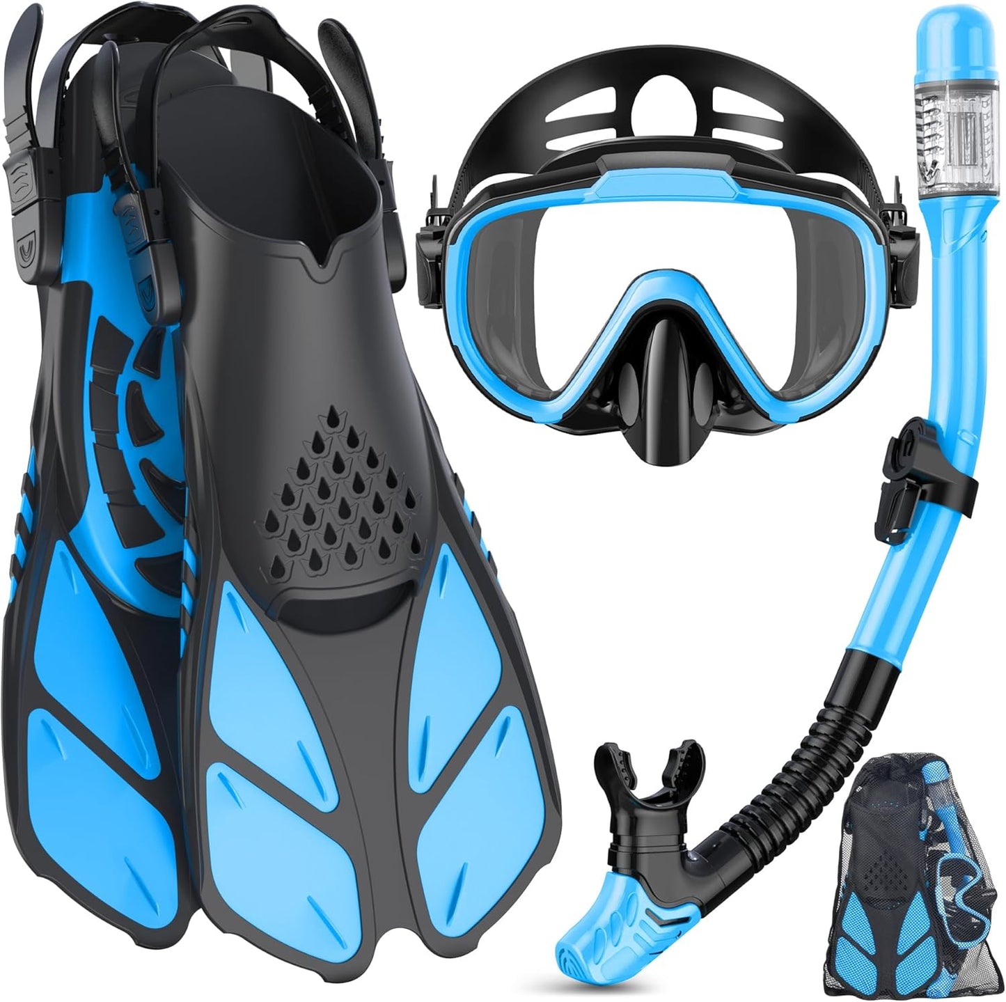 Snorkeling Gear for Adults with Panoramic View Mask and Fins