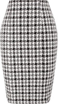 Knee Length Tweed Pencil Skirt for Women - Elastic Waistbodycon