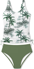 Girls Tankini Swimsuit Two Piece Tankini Set - Tropical Drawstring