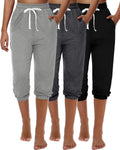 Women's Capri Sweatpants Joggers 3-Pack - Lightweight High Waist