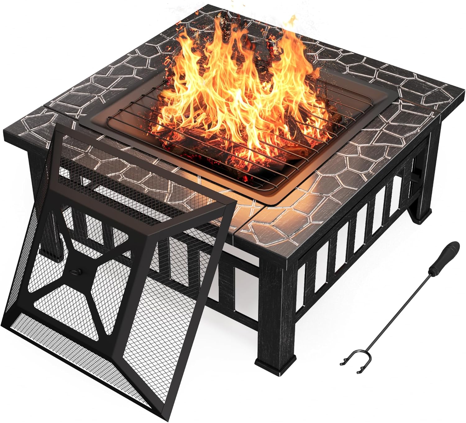 Devoko Outdoor Fire Pit Table - 32 Inch Metal Fireplaces