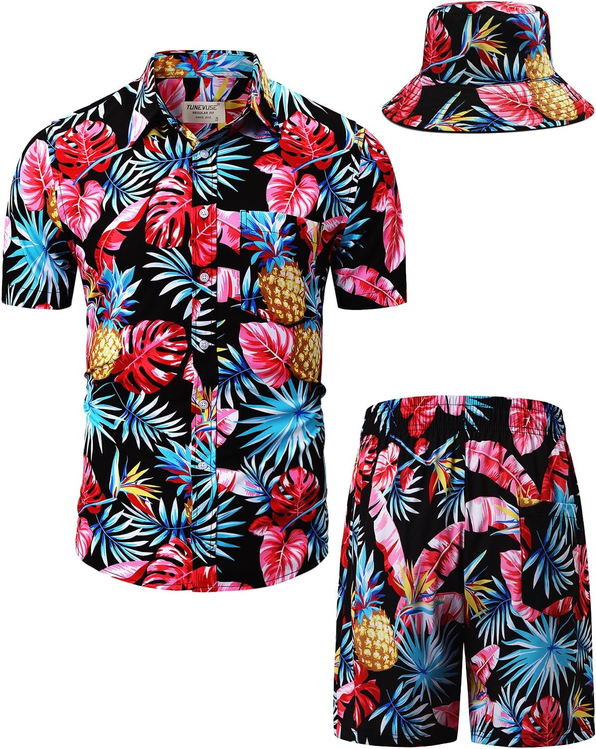 TUNEVUSE Mens Hawaiian Shirts and Shorts Set for Summer Fun