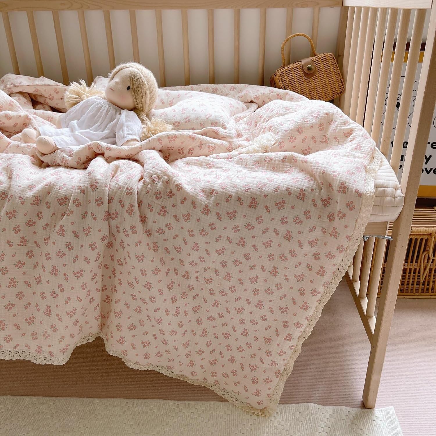 BuLuTu Crib Quilted Blanket for Toddler Travel and Comfort