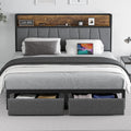 Queen Size Bed Frame with Headboard and Storage - LED Charging Shelf