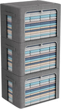 3Pack Foldable Storage Bins Linen Fabric - Large Stackable Storage