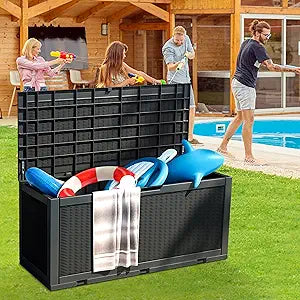 100 Gallon Large Deck Box for Outdoor Storage and Seating