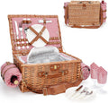 Picnic Basket for 2 with Insulated Cooler and Waterproof Blanket