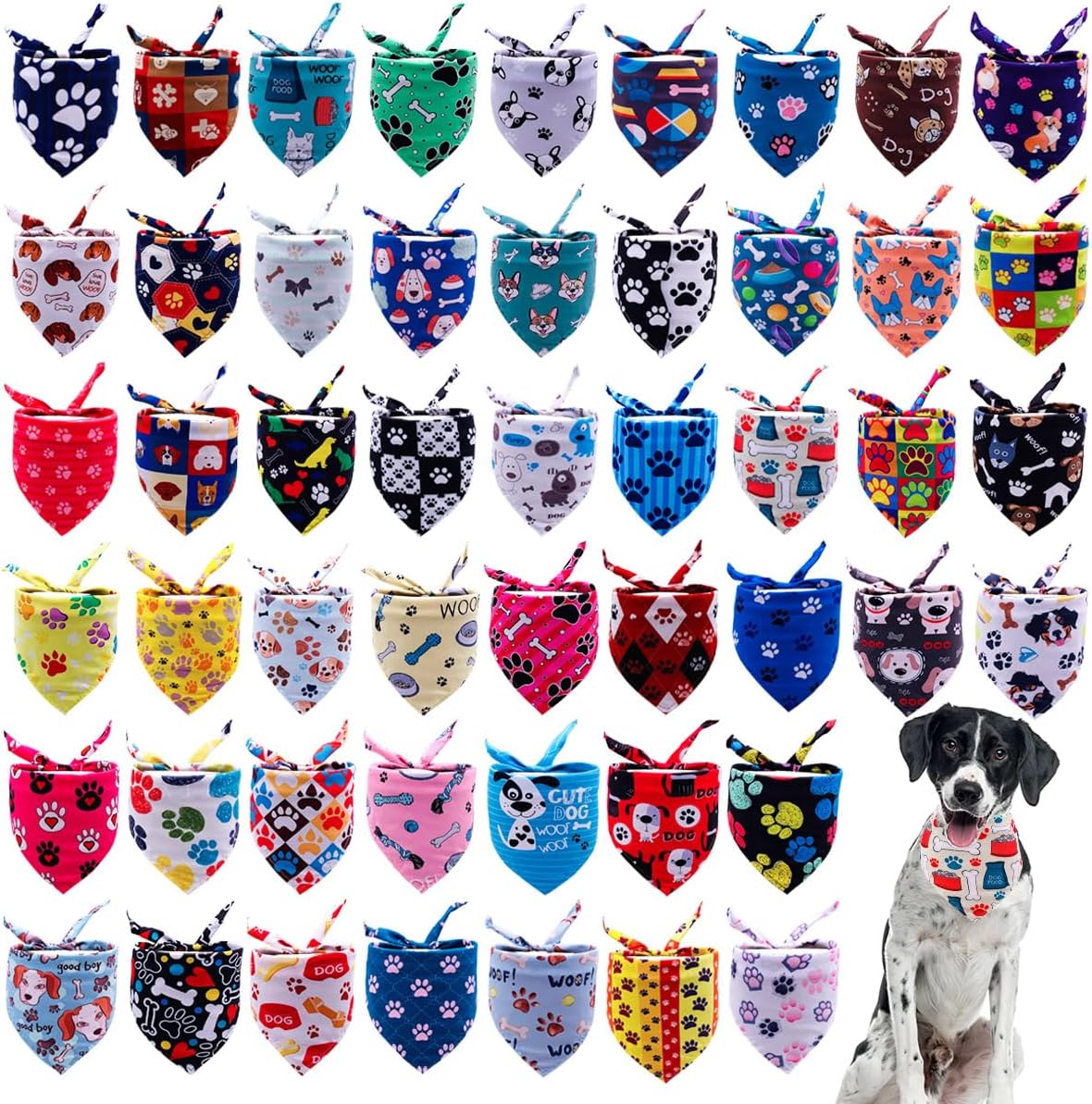 50PCS Big Dog Bandanas for Large Breeds with Paw Bone Print
