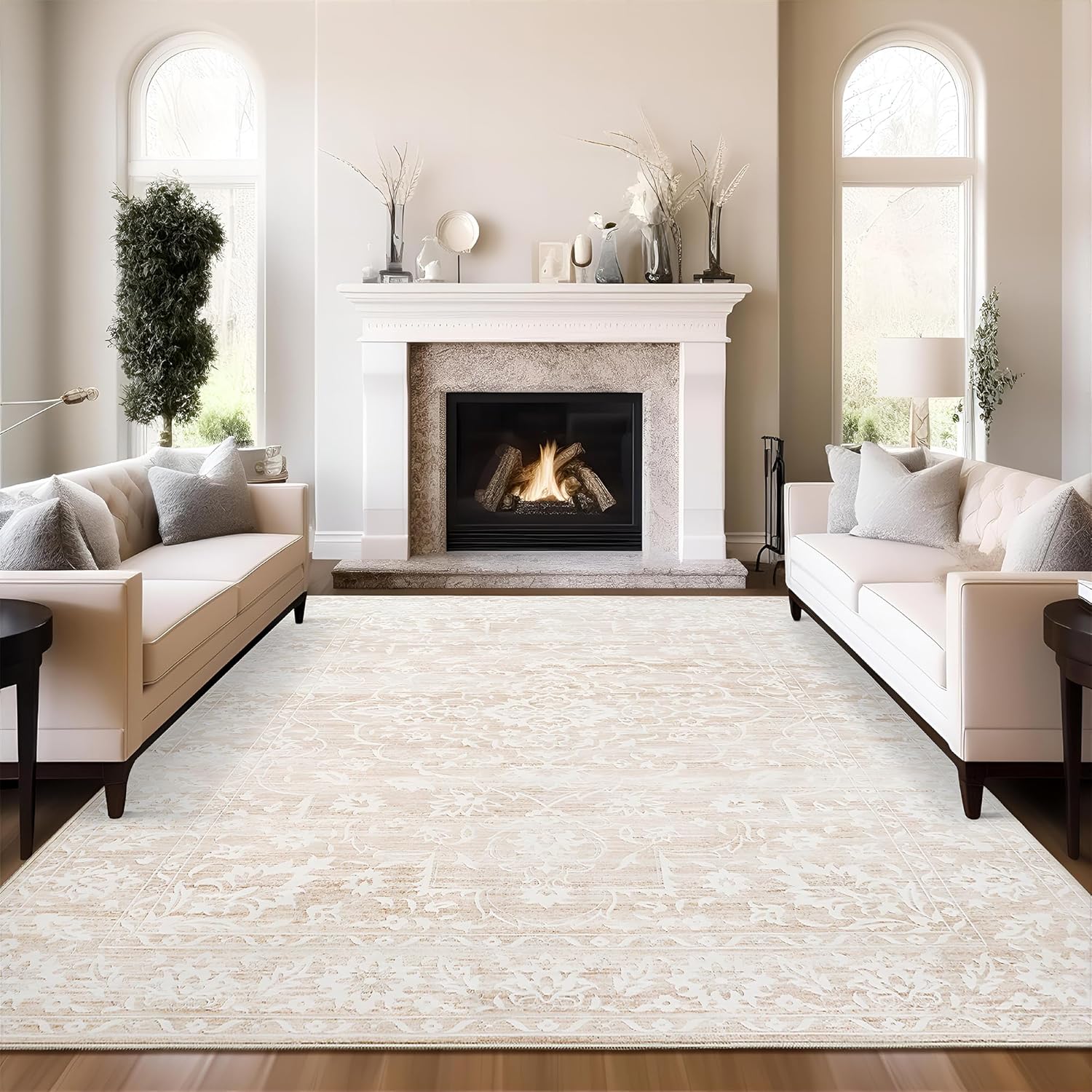 8x10 Area Rugs for Living Room, Vintage Floral Non-Slip Rug