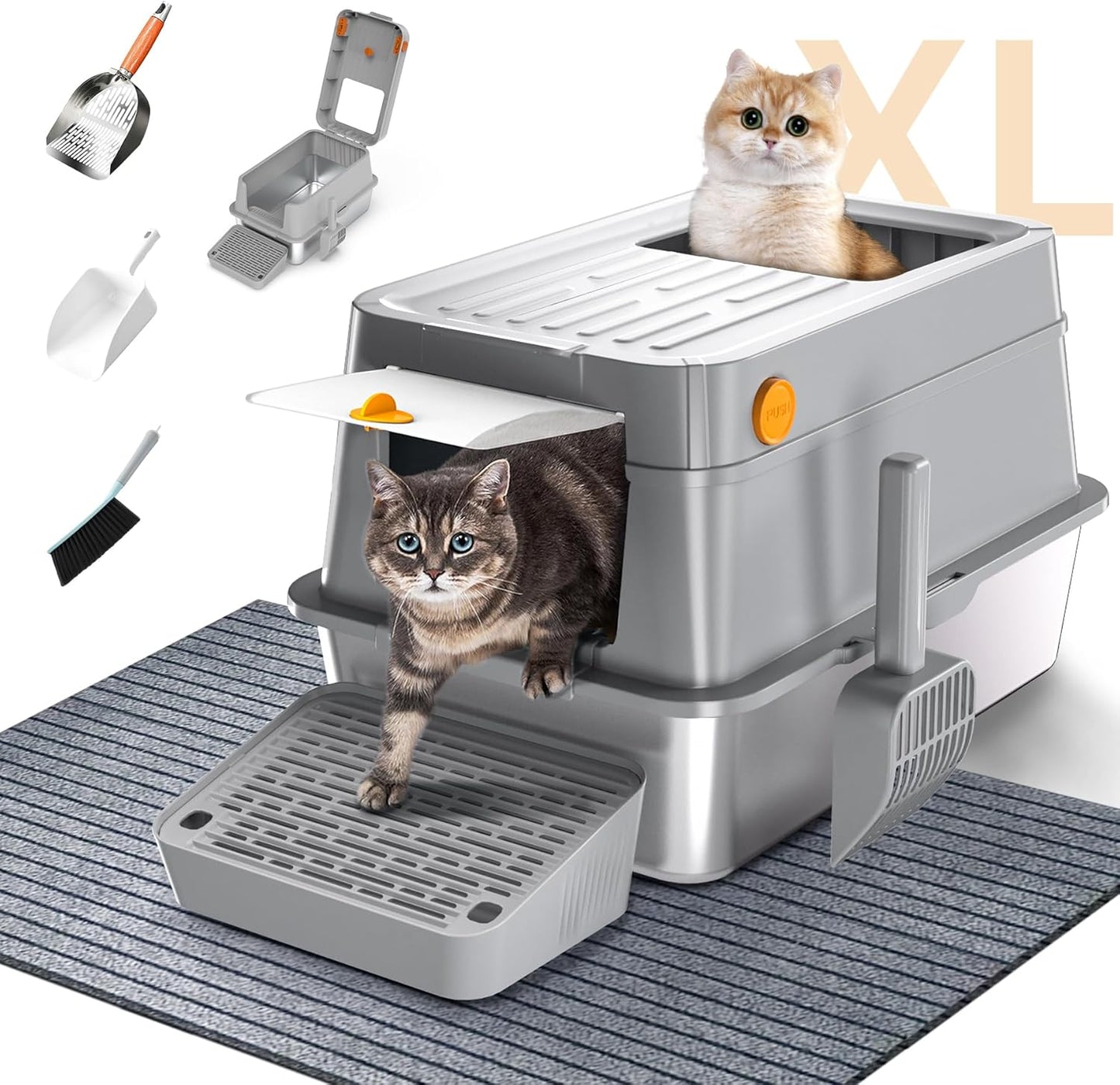 Stainless Steel Cat Litter Box with Lid for Big Cats and More