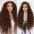 30 Inch Chocolate Brown Deep Wave Lace Front Wig - Natural Look