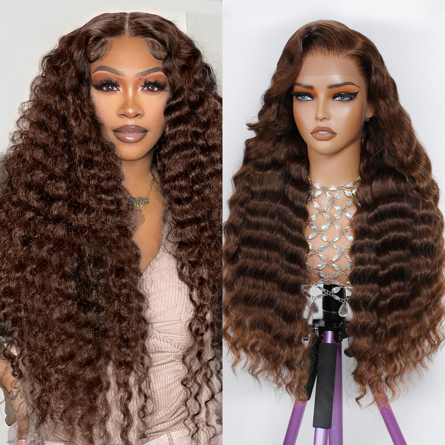 30 Inch Chocolate Brown Deep Wave Lace Front Wigs for All Occasions