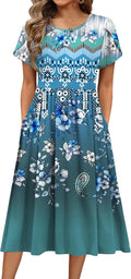 Women's Floral A-Line Midi Dress - Flowy Summer Sundress