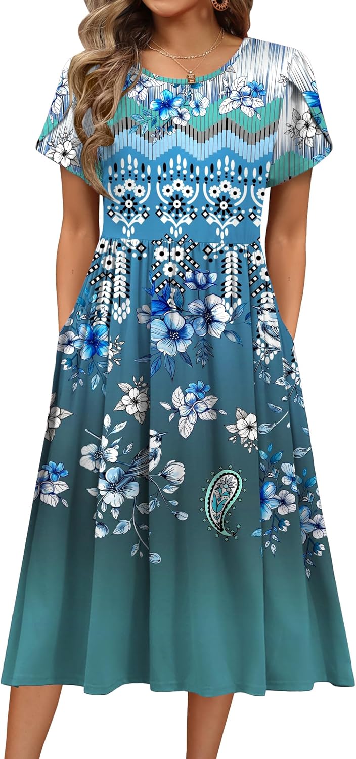 HOTOUCH Women's Summer Short Sleeve A-Line Midi Dress Review