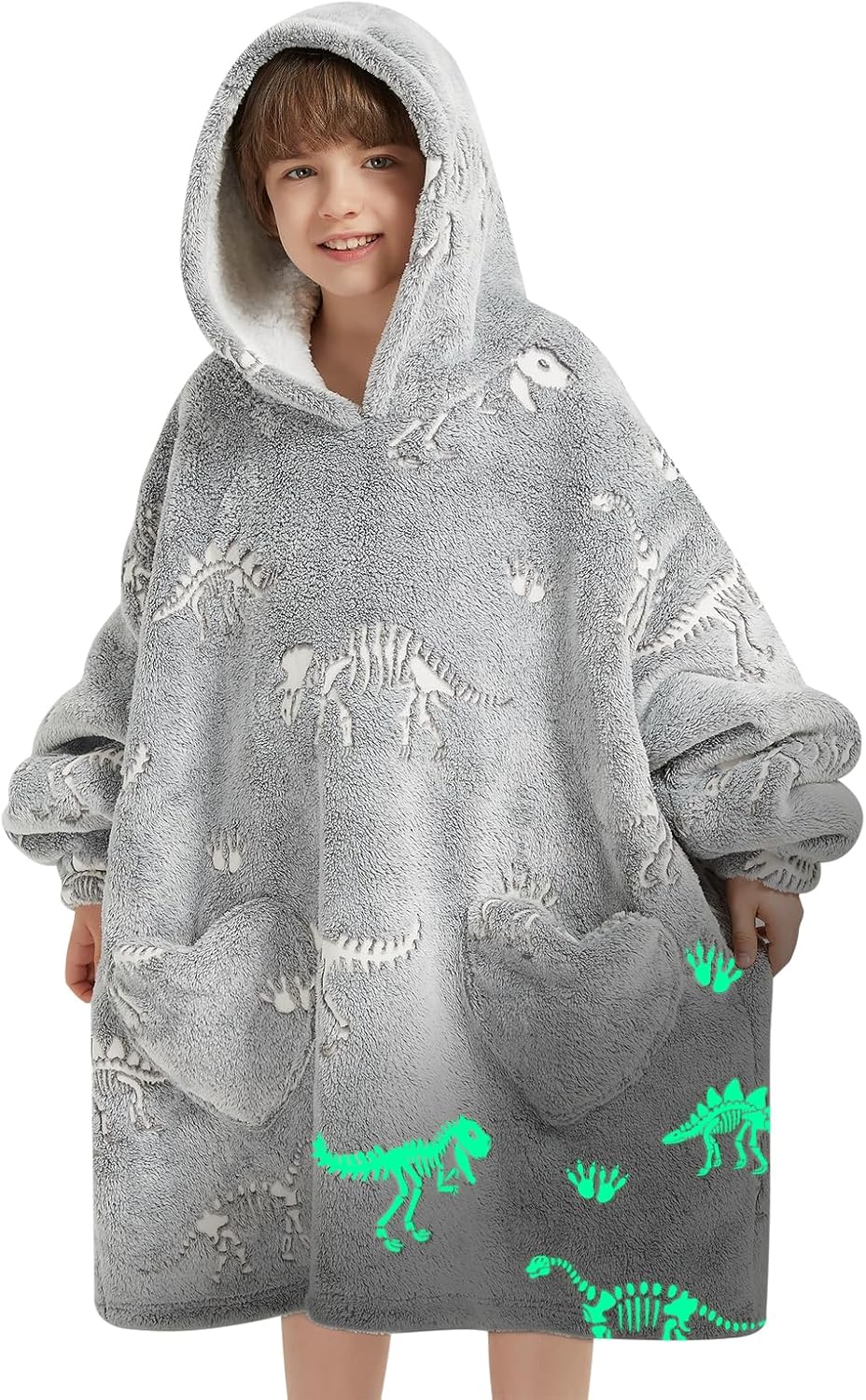 Glow in the Dark Dinosaur Fossil Blanket Hoodie for Kids 6-13YR