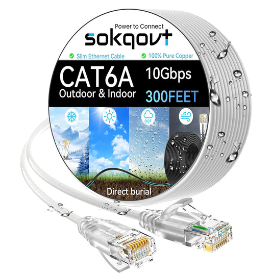 Cat6a Ethernet Cable Slim 300ft for Outdoor and Indoor Use
