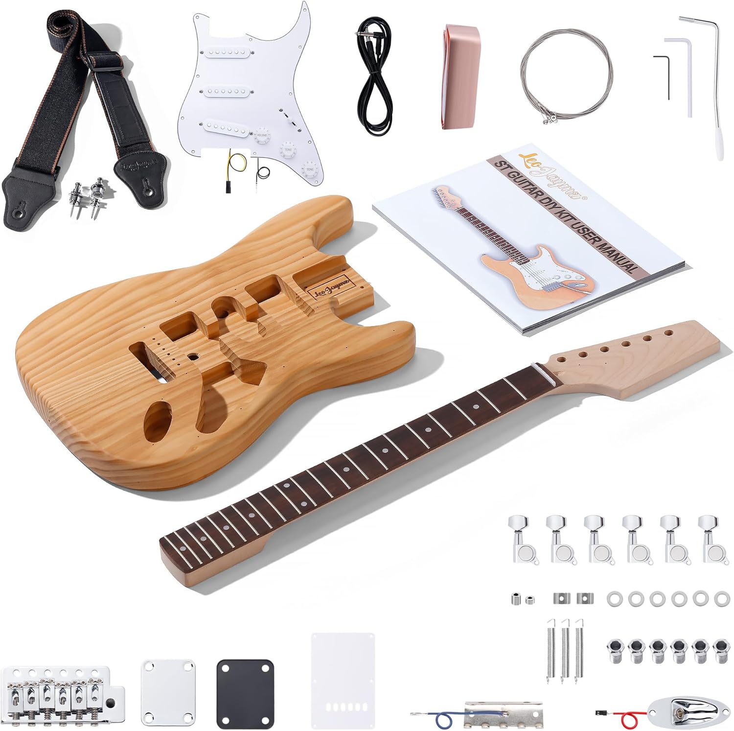 DIY ST Style Electric Guitar Kit with Roasted Pine Body and Maple Neck