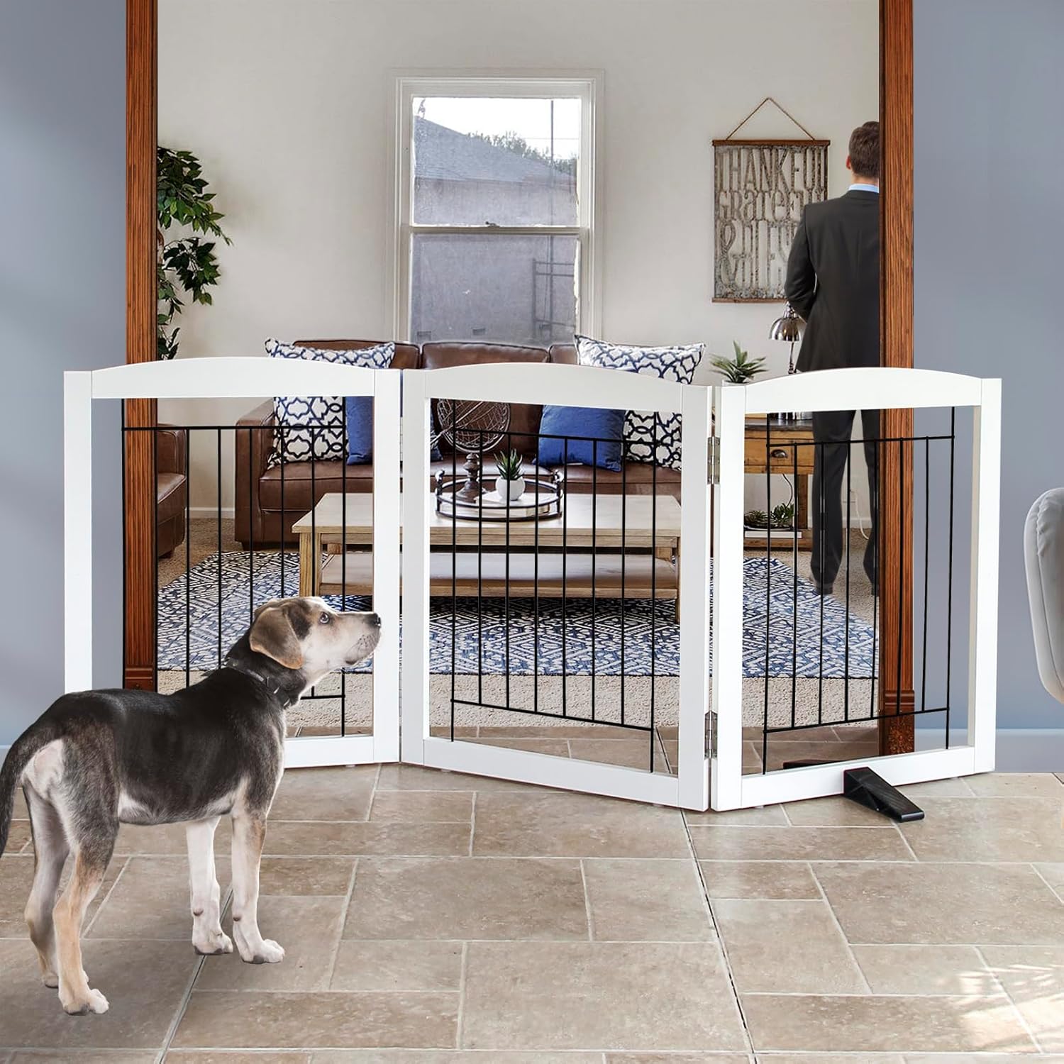 ZJSF Freestanding Dog Fence Indoor - Foldable Pet Gate for Home